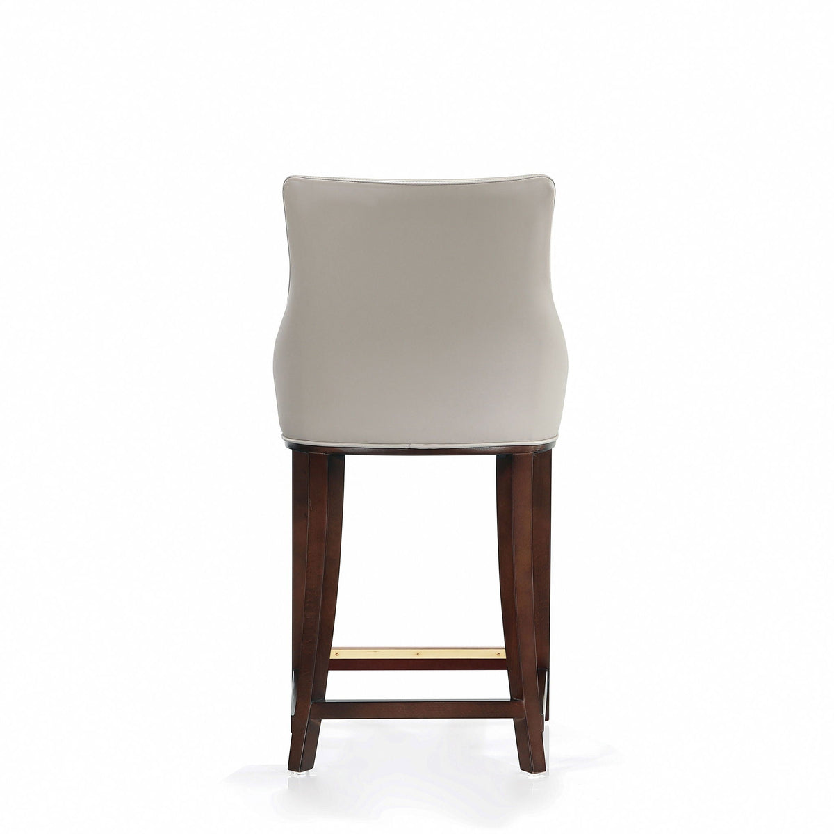 Shubert Counter Stool back view, beige upholstered curved back, dark walnut legs, counter height on Tampa Home & Garden Store