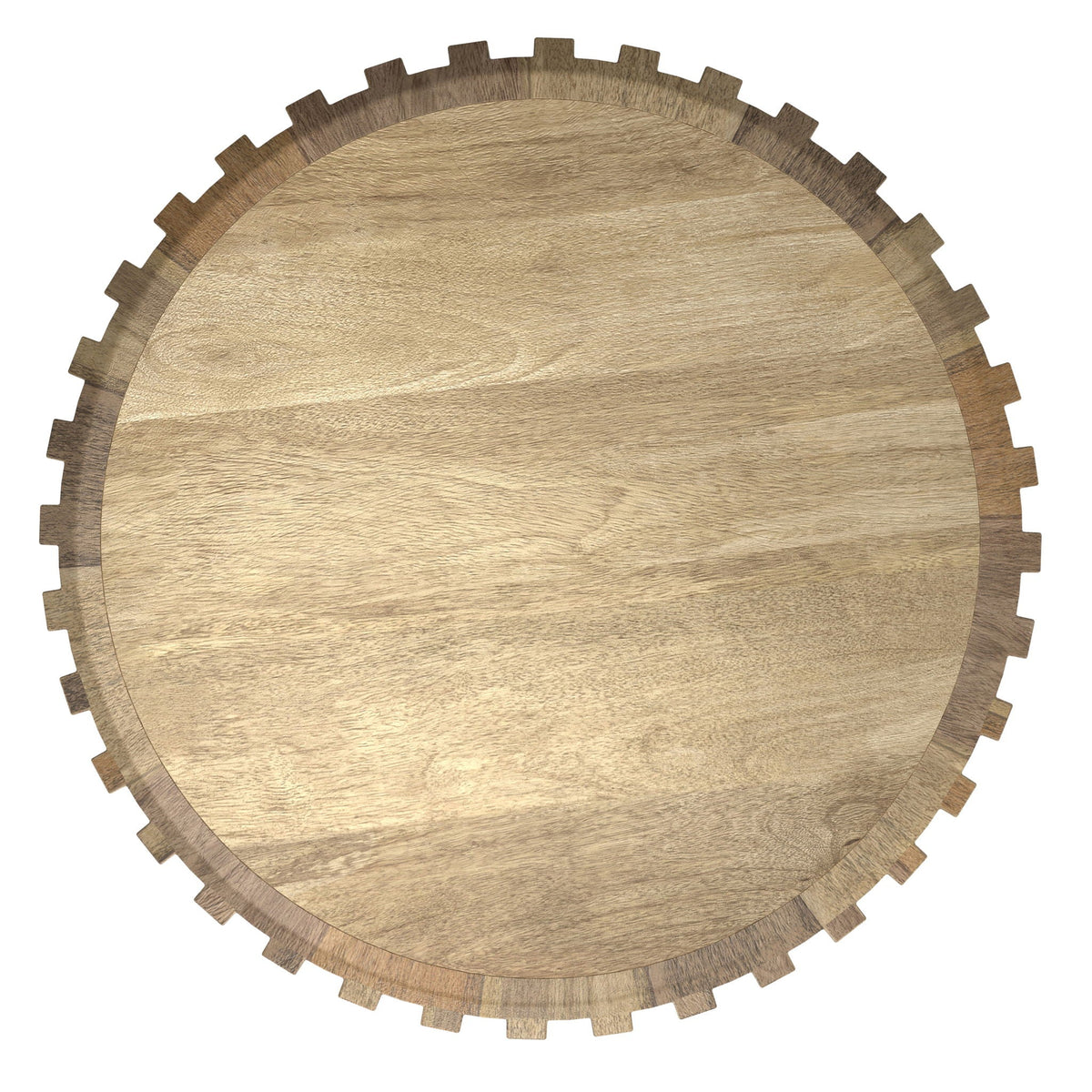 Lyall Side Table by HouseOfZazla, fluted circular top with gear-edge, light brown wood finish on Tampa Home & Garden Store