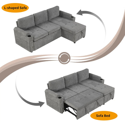 Unique Piece L-shaped sofa with storage ottoman, gray fabric, cup holders and USB ports on Tampa Home & Garden Store