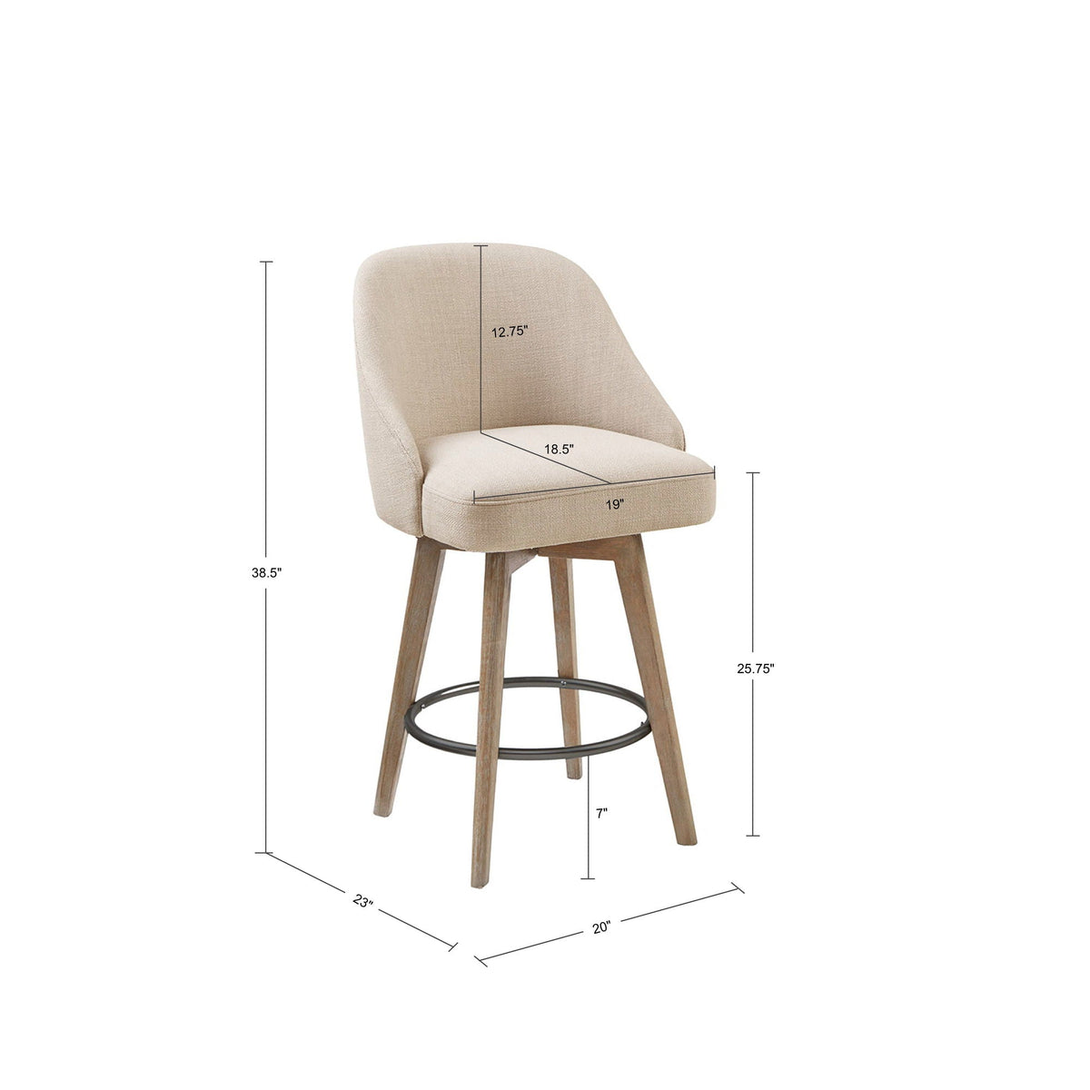 Beige swivel counter stool with solid wood legs and black footring, 24–27 in HouseOfZazla on Tampa Home & Garden Store