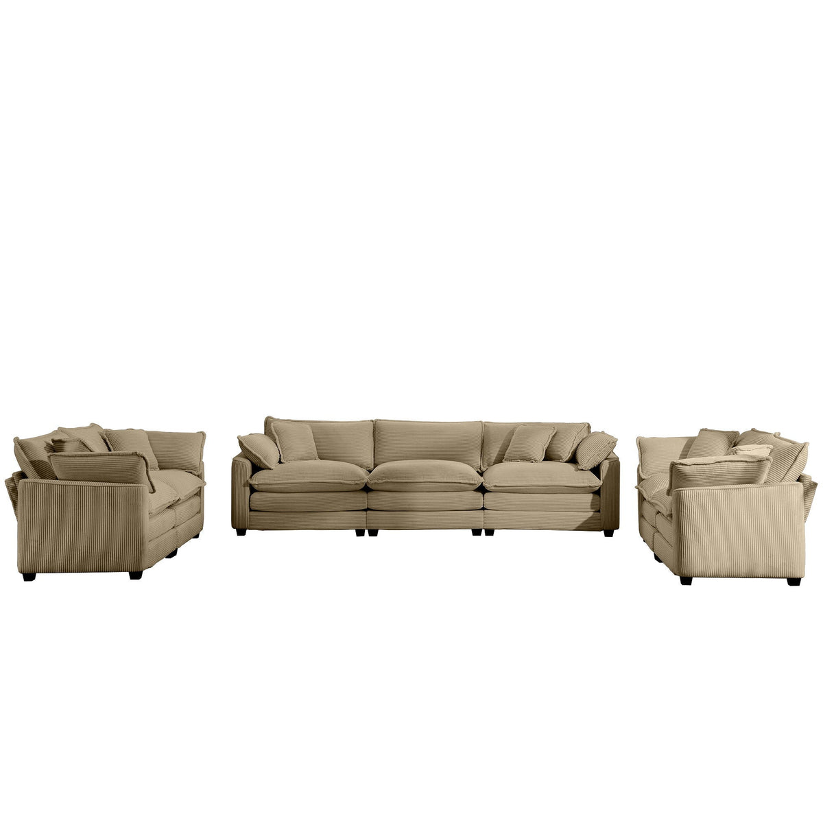 HouseOfZazla 3-piece living room set in beige corduroy with deep seats and flexible layout on Tampa Home & Garden Store