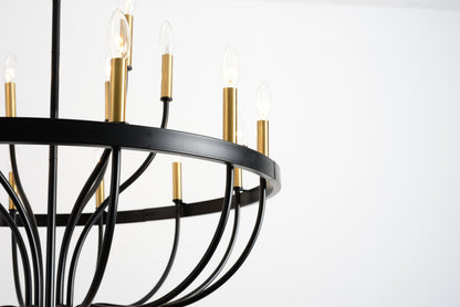 15-Light Industrial Iron Candle Chandelier with black frame and gold candle sleeves on Tampa Home & Garden Store