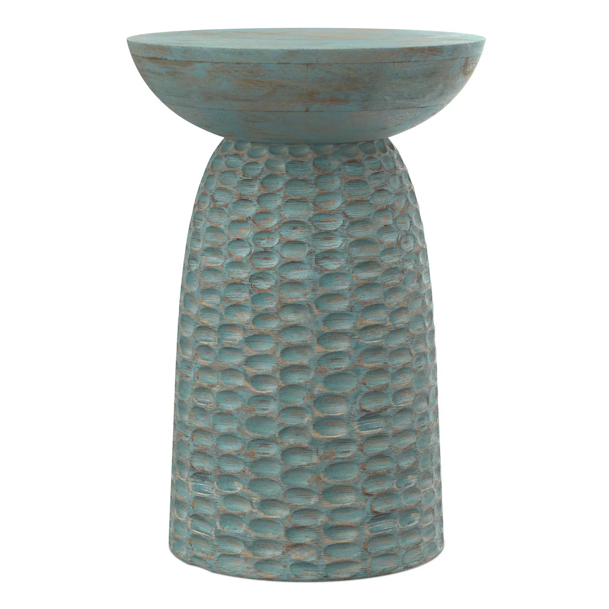 Boyd Handcrafted Accent Table, turquoise textured pedestal base, Unique Piece Furniture on Tampa Home & Garden Store