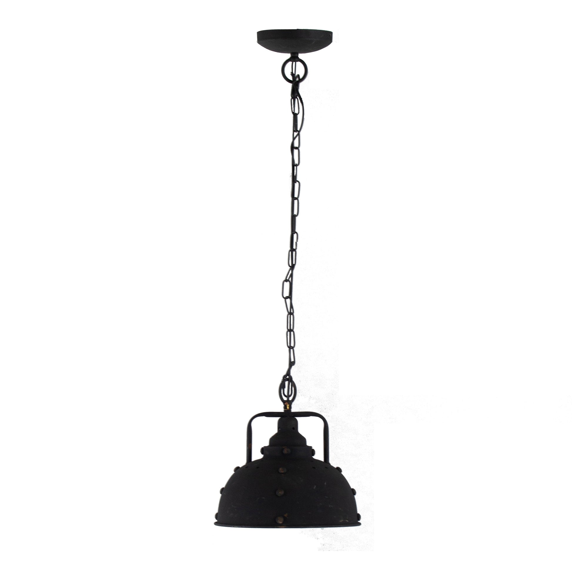 D10.4x11.4 hanging lamp, black metal dome pendant on chain on Tampa Home & Garden Store