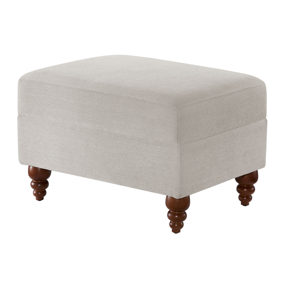 Beige/gray upholstered ottoman footrest with brown solid wood turned legs by HouseOfZazla on Tampa Home & Garden Store