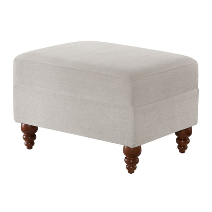 Beige/gray upholstered ottoman footrest with brown solid wood turned legs by HouseOfZazla on Tampa Home & Garden Store