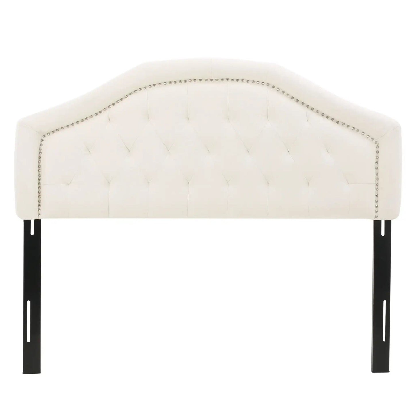 Kaarina Tufted Headboard white upholstery curved arch nailhead trim black legs HouseOfZazla on Tampa Home & Garden Store