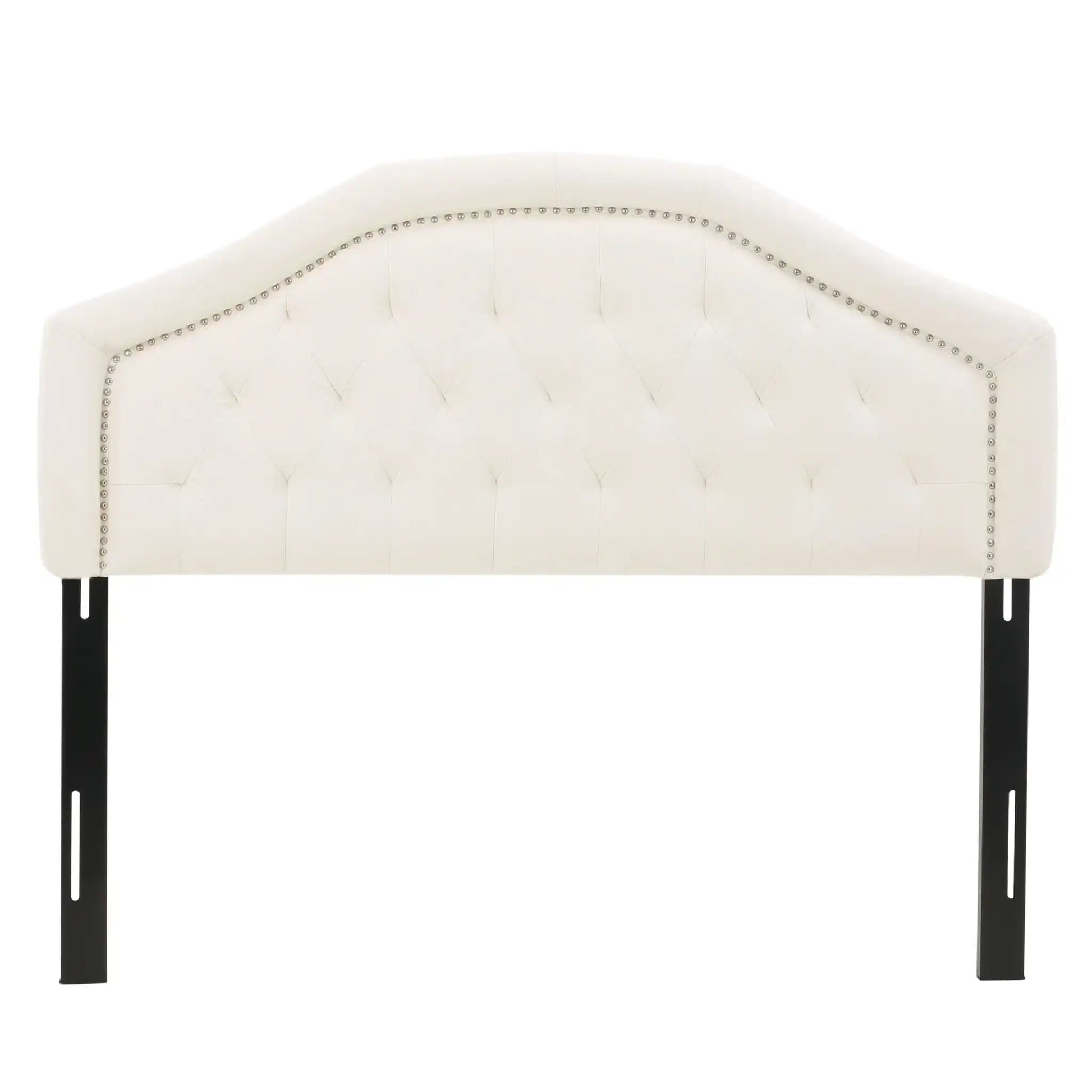 Kaarina Tufted Headboard white upholstery curved arch nailhead trim black legs HouseOfZazla on Tampa Home & Garden Store