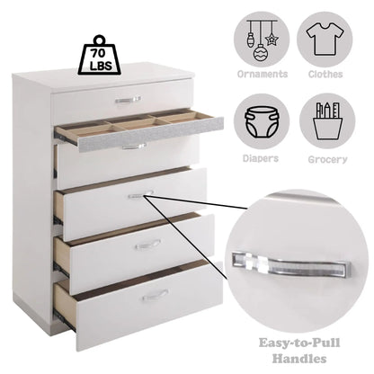 Naima II High Gloss Chest White With Five Drawers