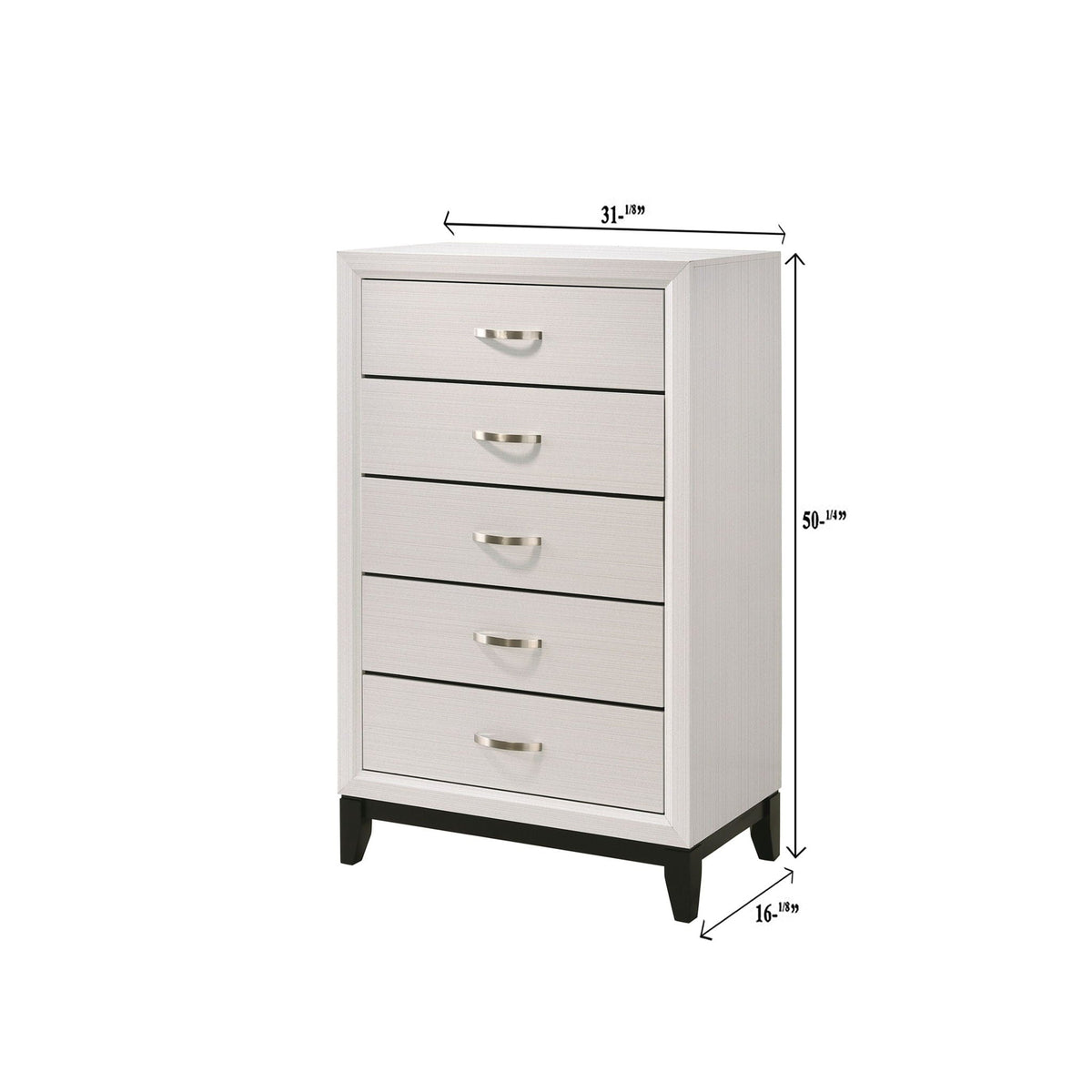 HouseOfZazla contemporary 5-drawer tall chest in whitewash with brushed nickel handles storage on Tampa Home & Garden Store