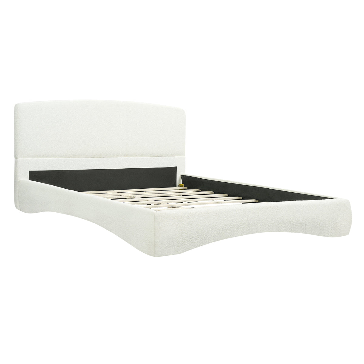 Curved upholstered bed in cream with black platform and slatted base by HouseOfZazla on Tampa Home & Garden Store