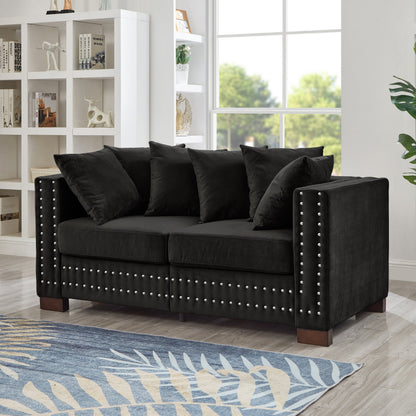Modern Velvet and Wooden Living Room Sofa Set