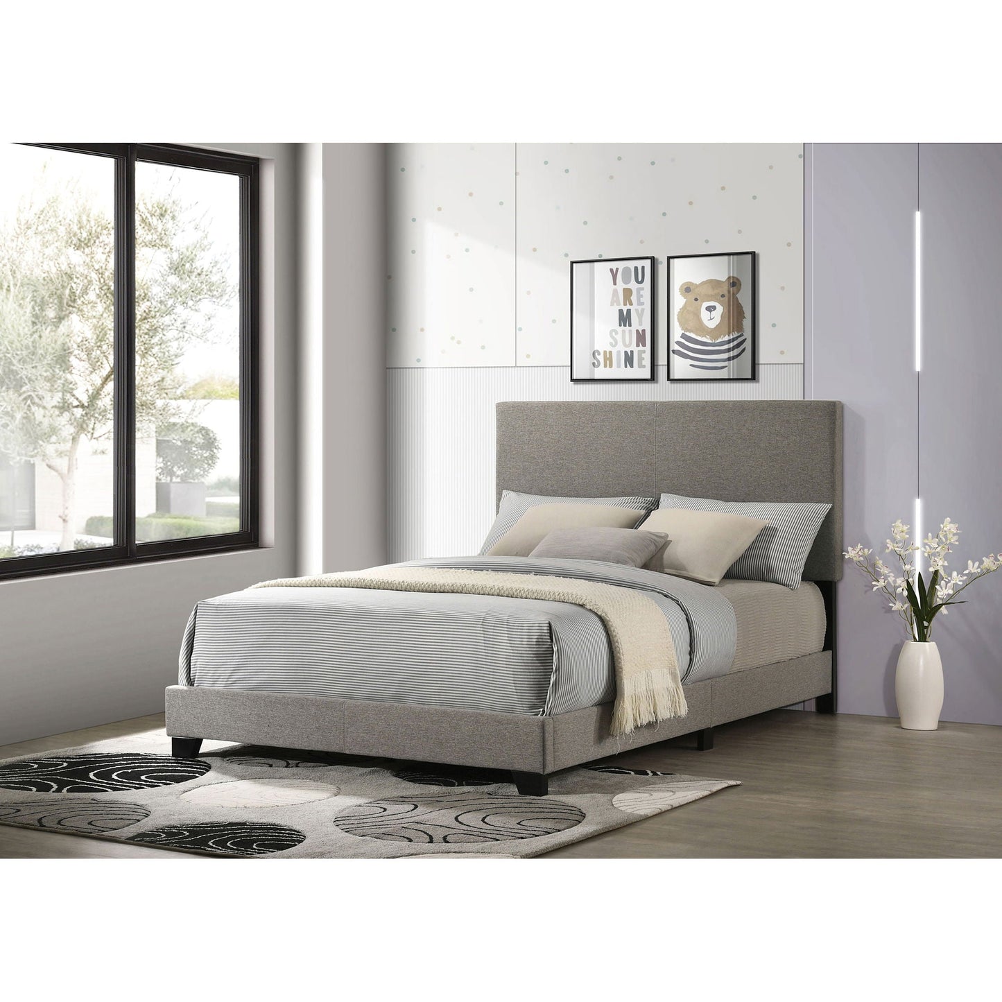 Efram panel bed upholstered in gray fabric with platform frame by HouseOfZazla on Tampa Home & Garden Store