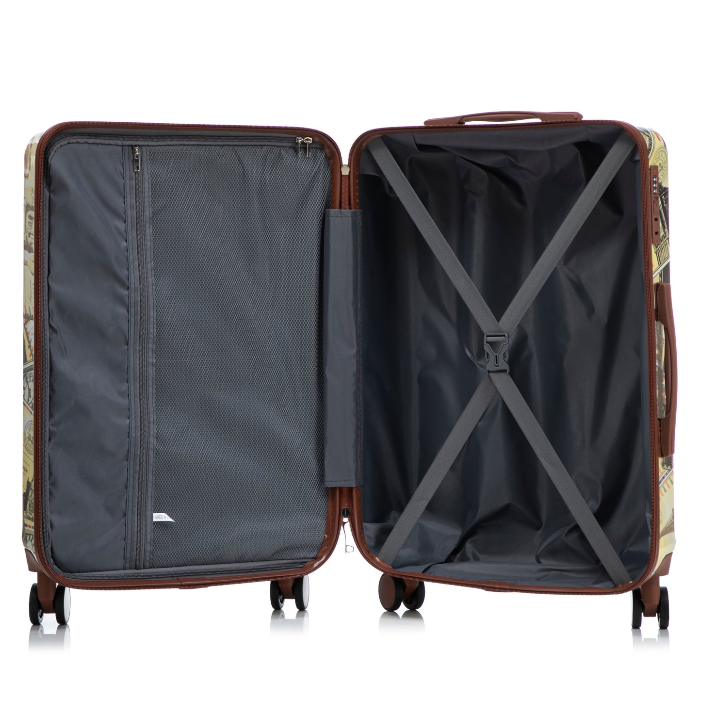 HouseOfZazla 3-Piece Spinner Luggage Set with Printed Pattern, interior mesh pockets on Tampa Home & Garden Store