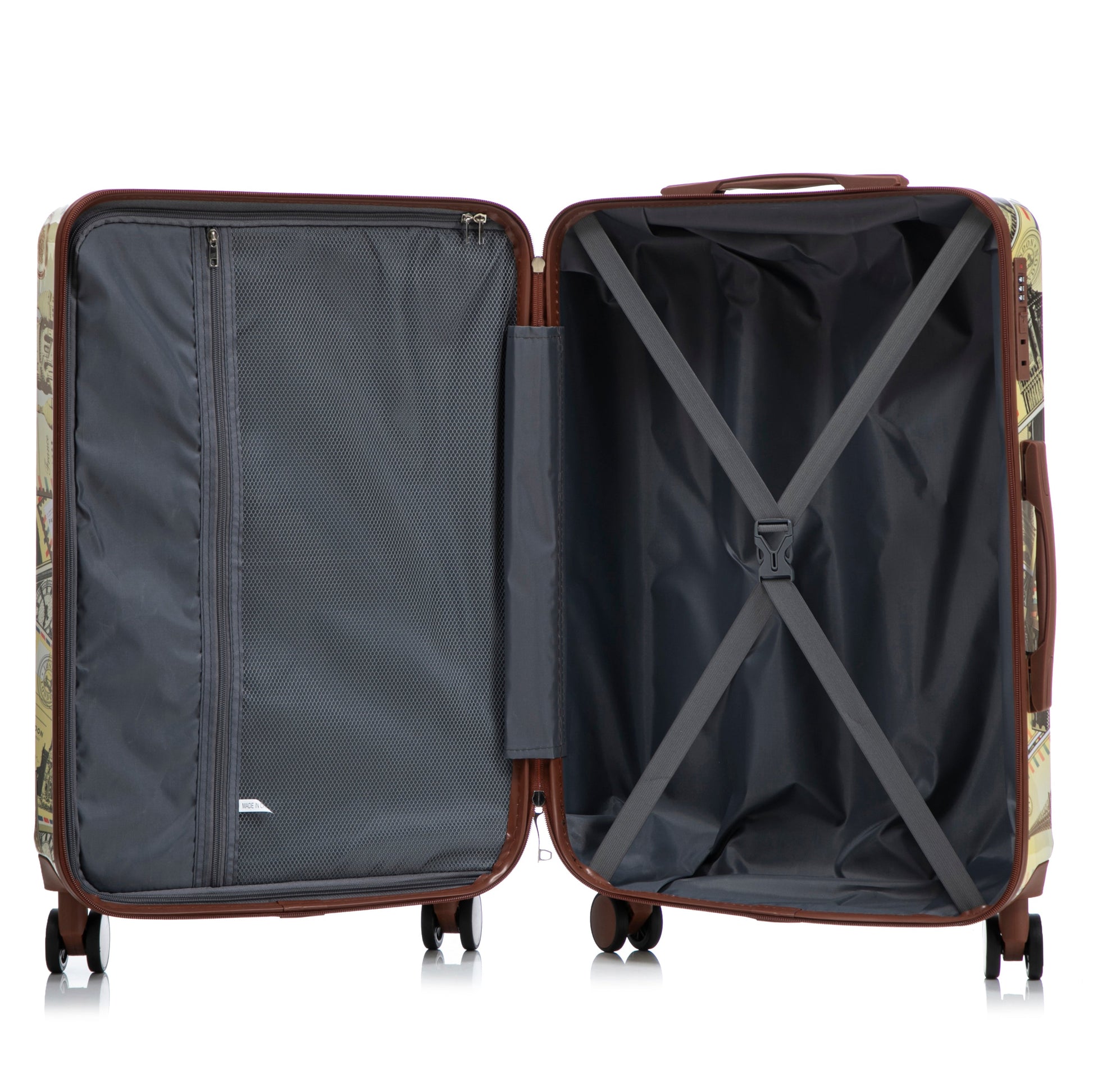 HouseOfZazla 3-Piece Spinner Luggage Set with Printed Pattern, interior mesh pockets on Tampa Home & Garden Store
