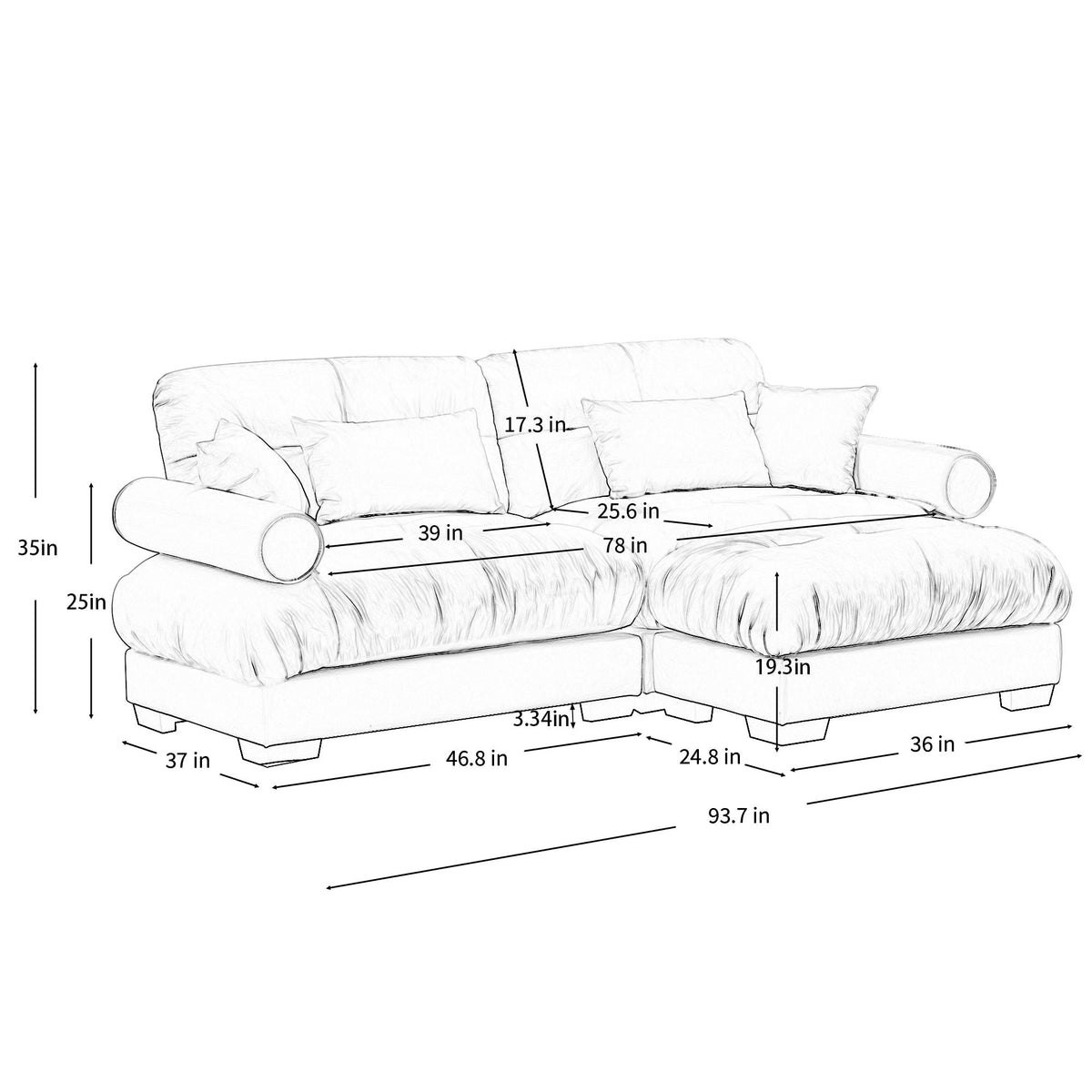 HouseOfZazla Super Comfort sectional sofa with movable ottoman, 2-piece, beige fabric on Tampa Home & Garden Store