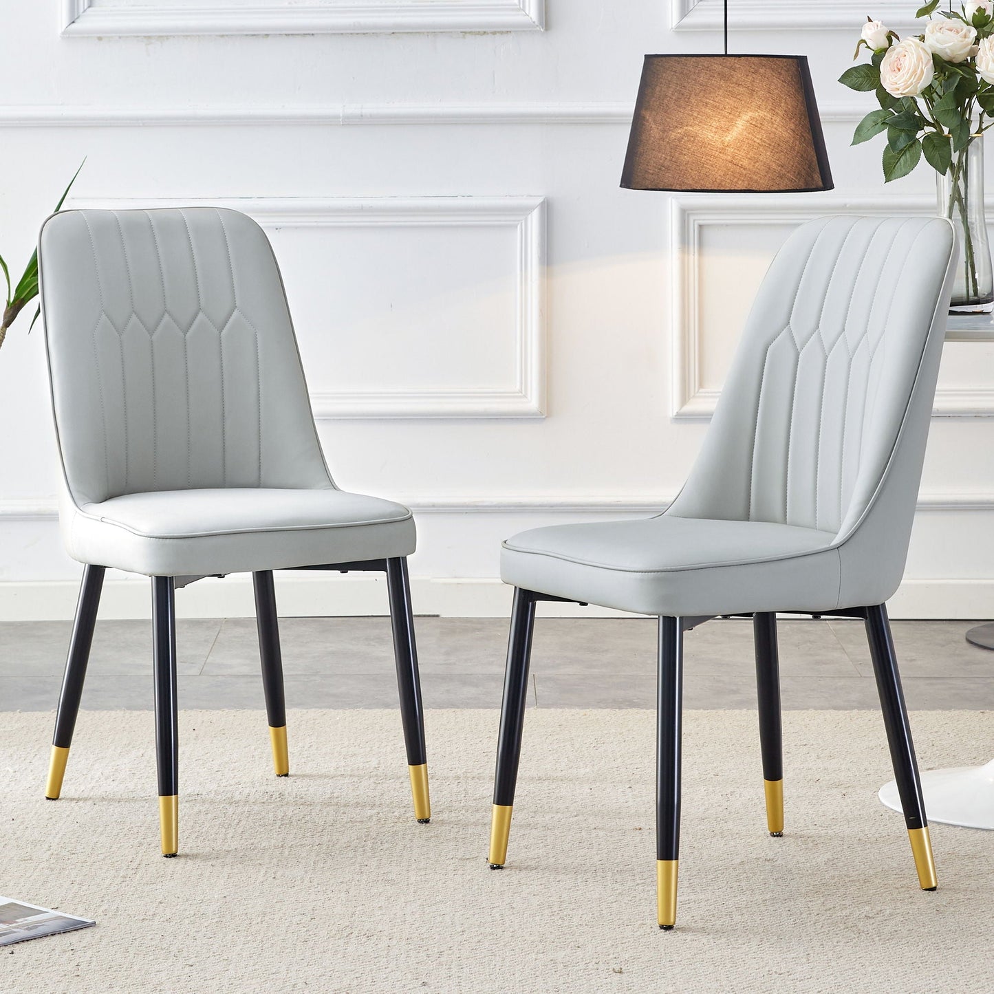 Modern chair with metal legs, gray quilted upholstery, HouseOfZazla chair set (2) on Tampa Home & Garden Store