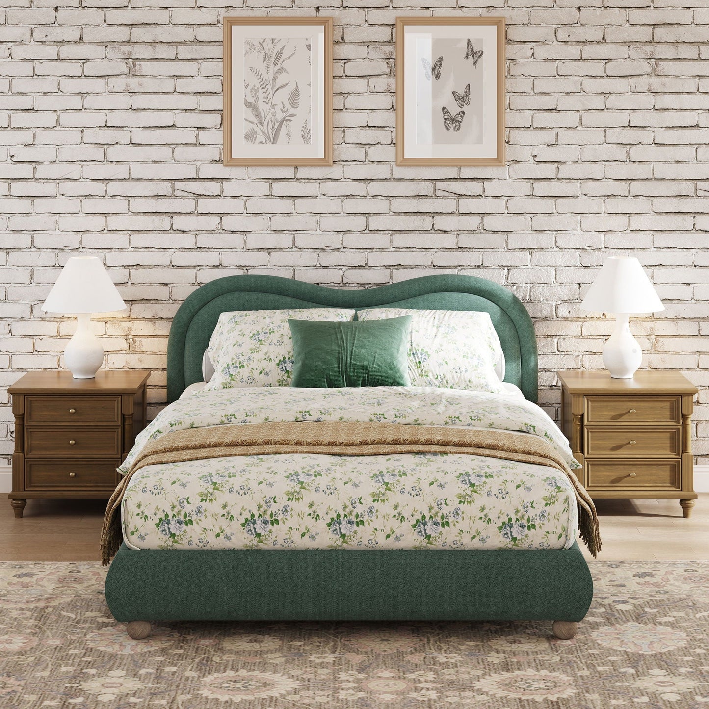 Upholstered Platform Bed with Curved Headboard