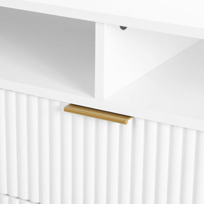 Fluted TV Stand white with gold bar handle and storage on Tampa Home & Garden Store