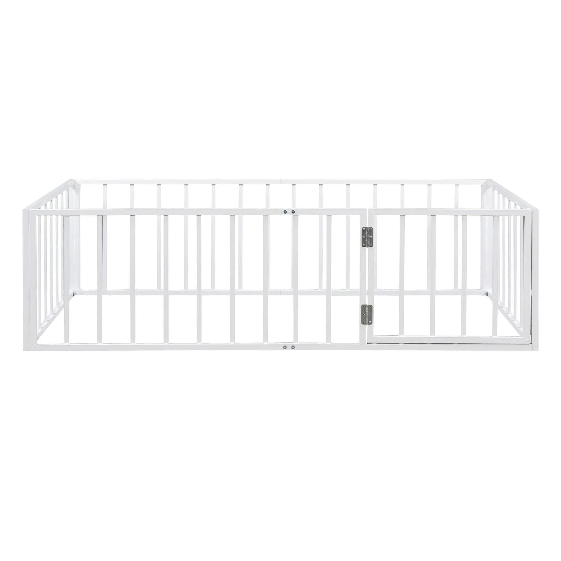 White metal floor bed frame with fence and door panel bed on Tampa Home & Garden Store