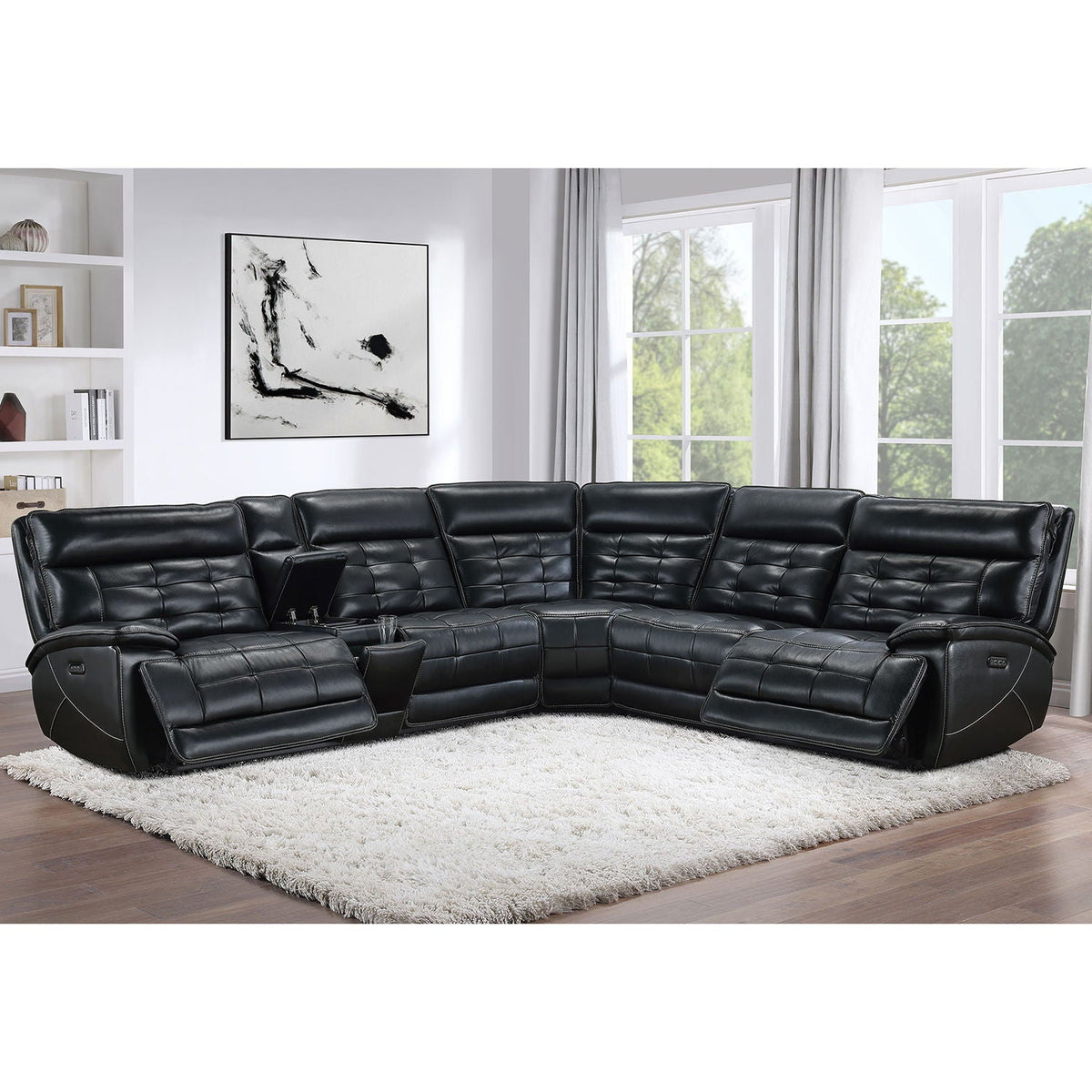 Hayden dual power reclining sectional sofa black leather with multiple recliners on Tampa Home & Garden Store
