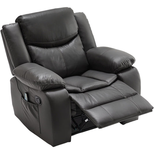 Recliner chair gray leather with extended footrest and plush armrests; side control pocket on Tampa Home & Garden Store