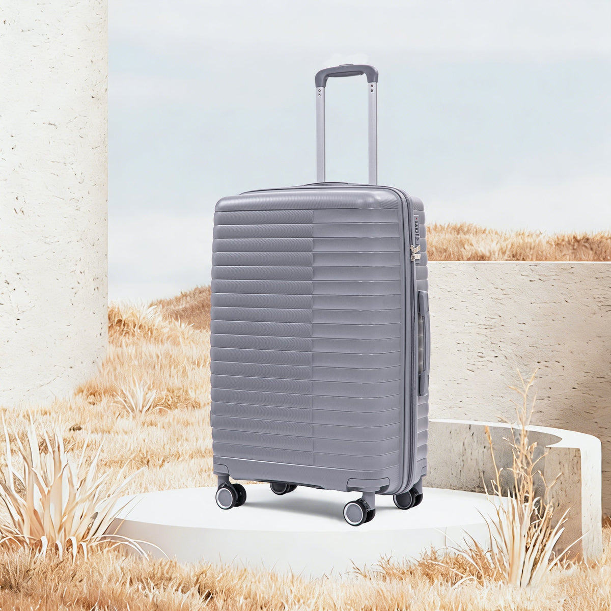 4-Piece PP Spinner Wheel Luggage Set gray suitcase with telescoping handle on Tampa Home & Garden Store