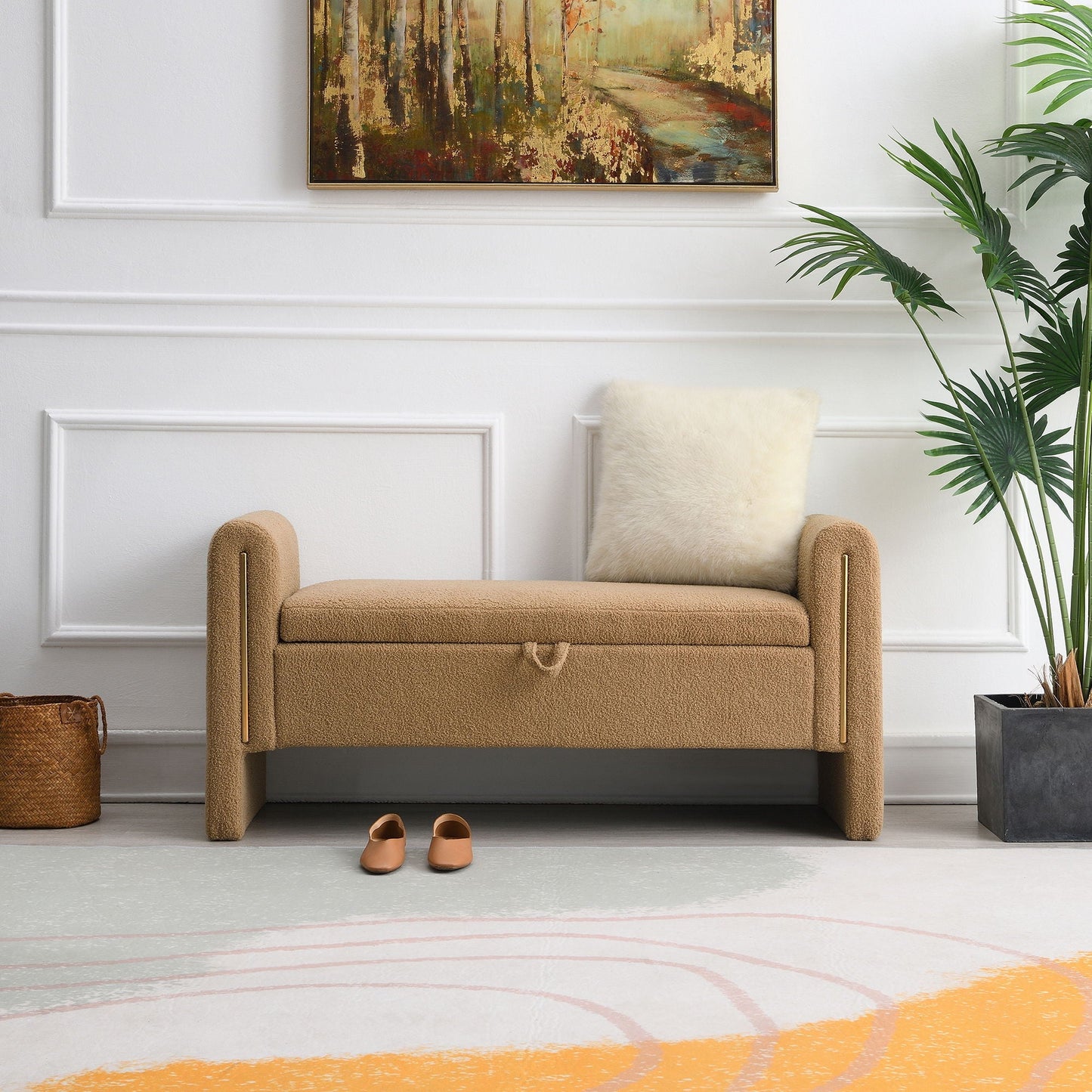 Modern Plush Teddy Bench With Storage And Seat