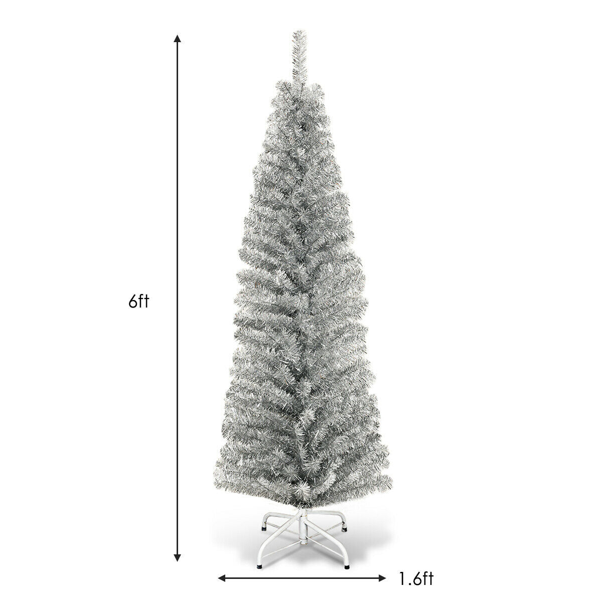6ft silver tinsel tree, unlit slim pencil, DirectDeals on metal stand on Tampa Home & Garden Store