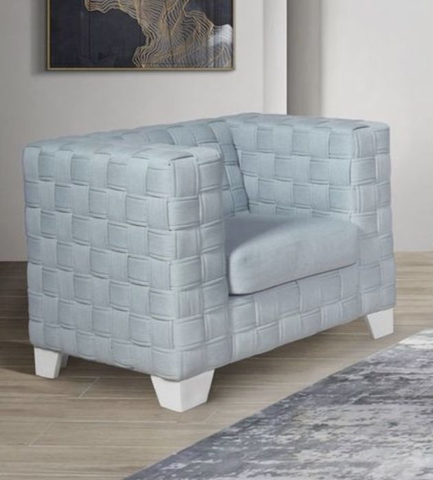 Saree Chenille Arm Chair Light Blue, woven grid upholstery by HouseOfZazla on Tampa Home & Garden Store