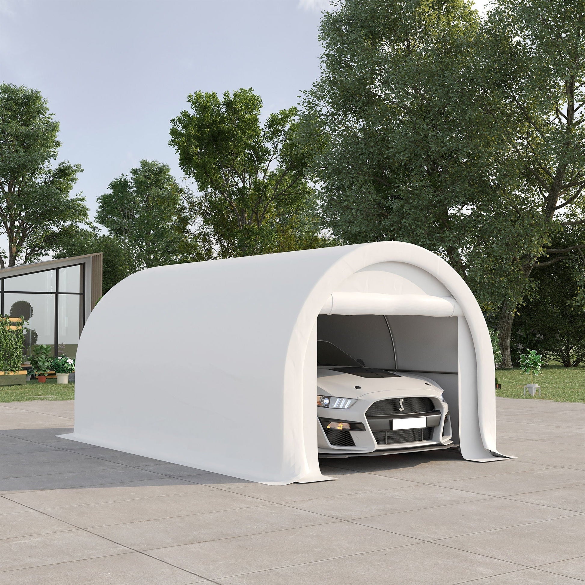 Outsunny 10x16 carport tent white portable garage with large zippered door for vehicle storage on Tampa Home & Garden Store