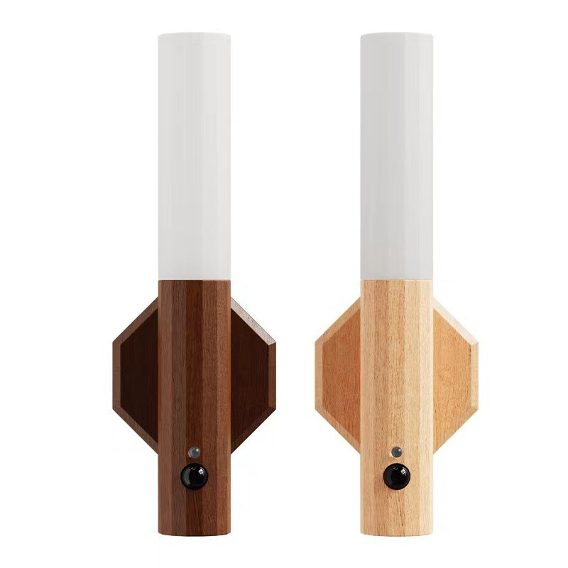 Wood Grain Motion Sensor Night Light 2-pack, rechargeable LED wall lamp in dark wood on Tampa Home & Garden Store