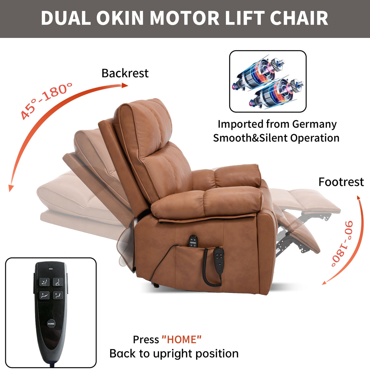 Orange Faux Leather Power Lift Massage Recliner