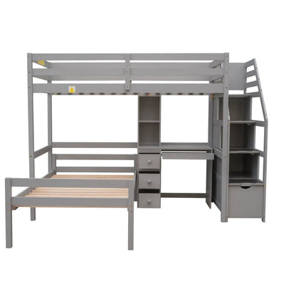 Loft Bed Standalone Bed with Storage Staircase