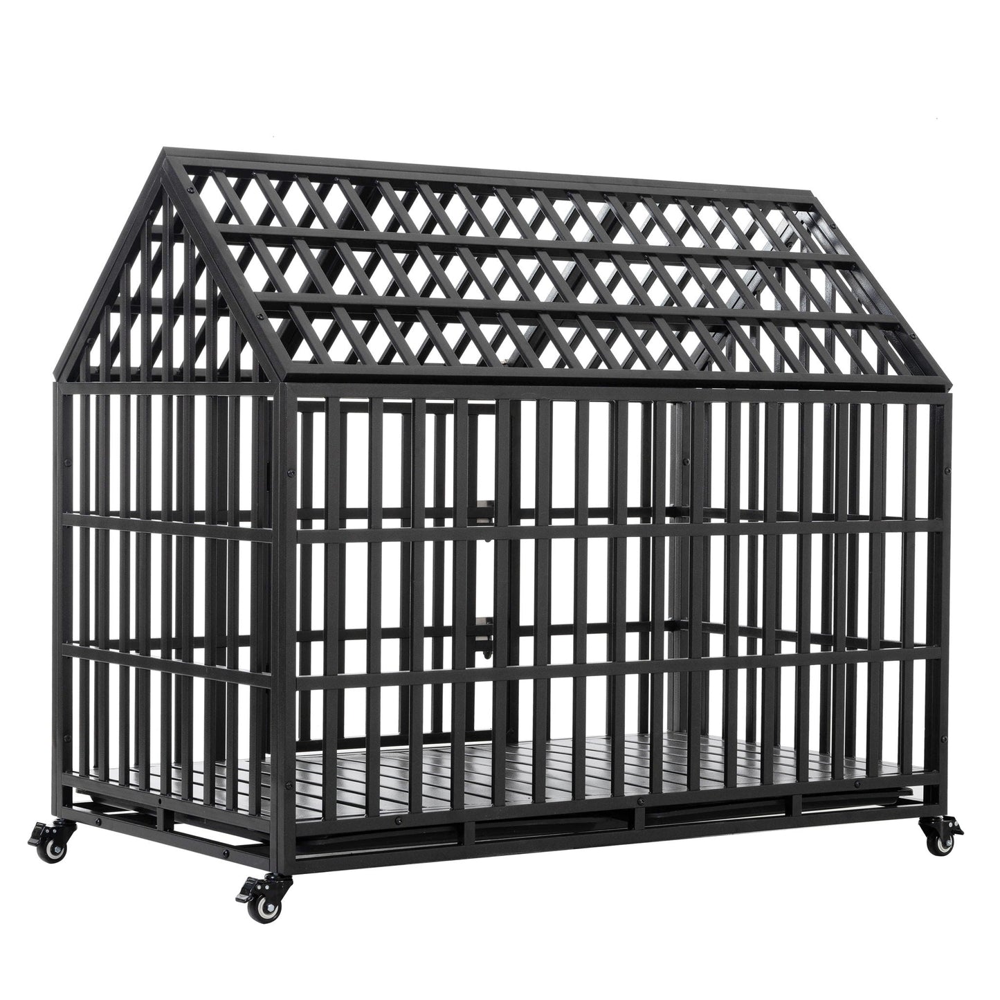 Heavy duty dog crate with lockable wheels, black steel cage by HouseOfZazla on Tampa Home & Garden Store