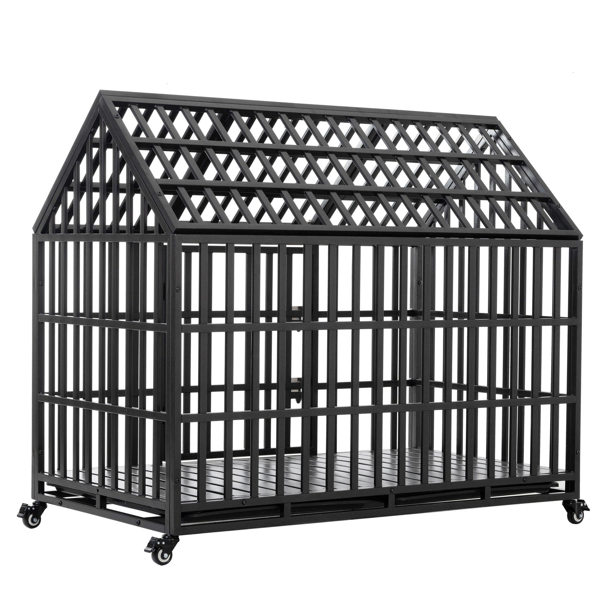 Heavy duty dog crate with lockable wheels, black steel cage by HouseOfZazla on Tampa Home & Garden Store