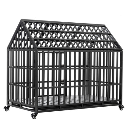 Heavy duty dog crate with lockable wheels, black steel cage by HouseOfZazla on Tampa Home & Garden Store
