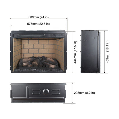 Infrared quartz heater fireplace insert by HouseOfZazla woodlog with brick black metal frame on Tampa Home & Garden Store