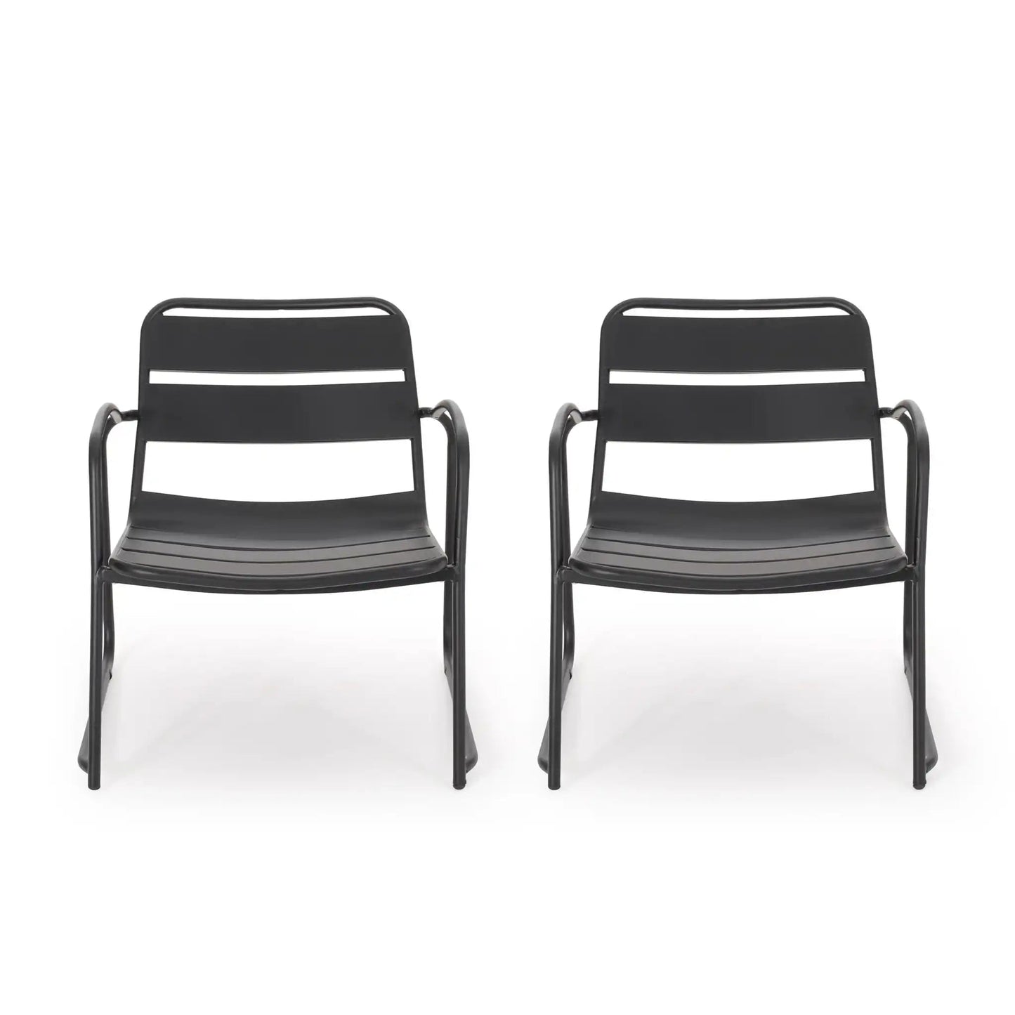 Conrad Outdoor Chair set of 2 black metal arm chairs with slatted seats HouseOfZazla on Tampa Home & Garden Store