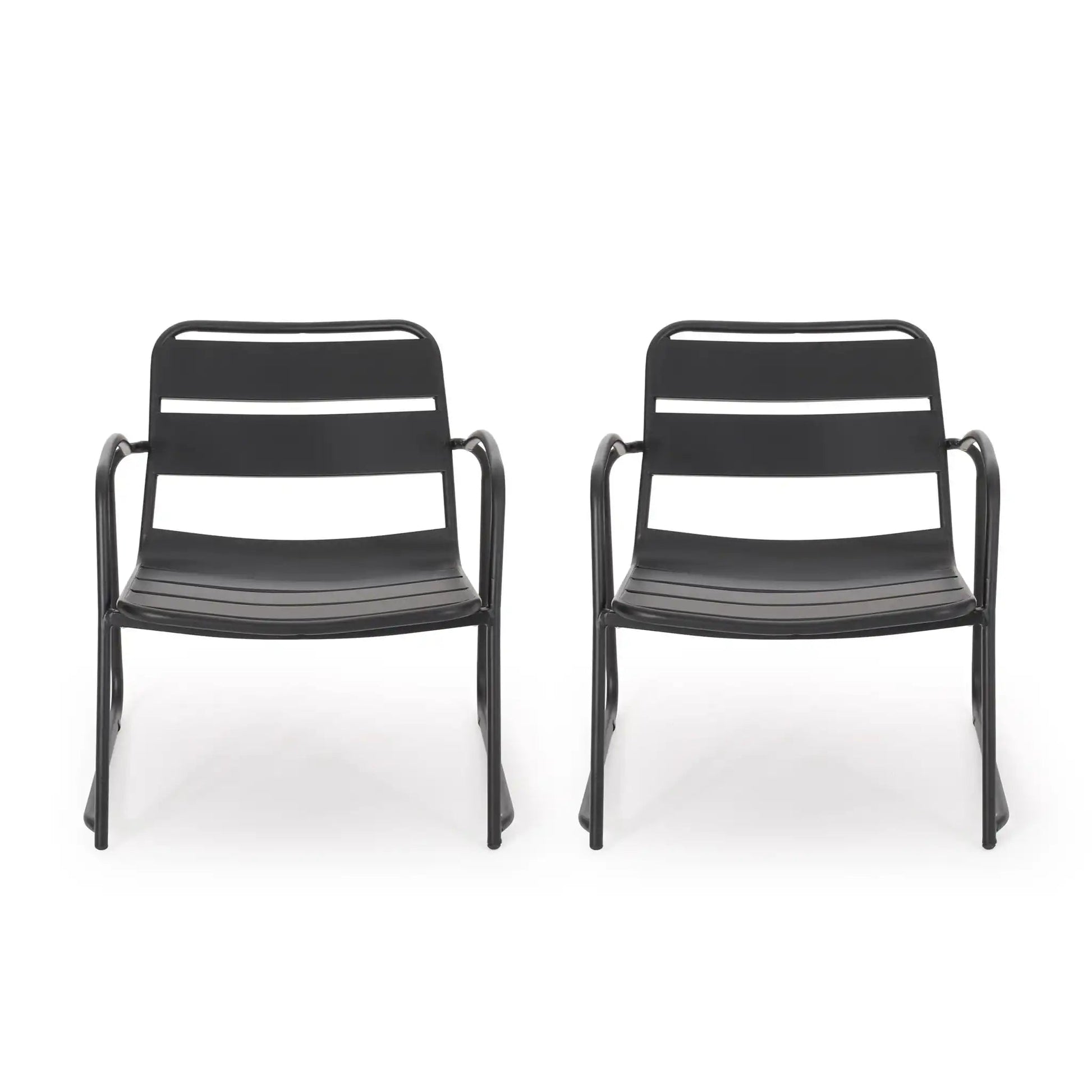 Conrad Outdoor Chair set of 2 black metal arm chairs with slatted seats HouseOfZazla on Tampa Home & Garden Store