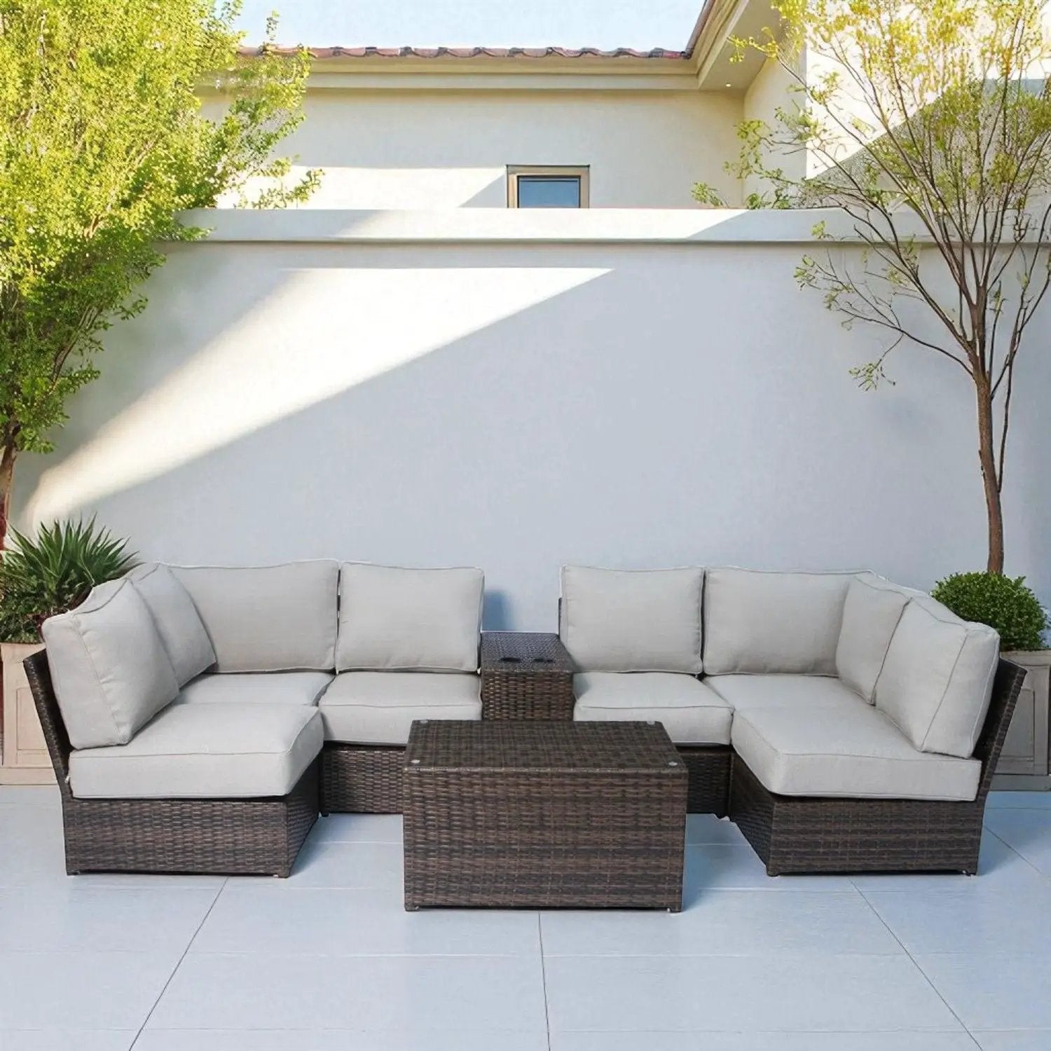 Stylish modular wicker patio seating with gray cushions 4-piece set Unique Piece Furniture on Tampa Home & Garden Store