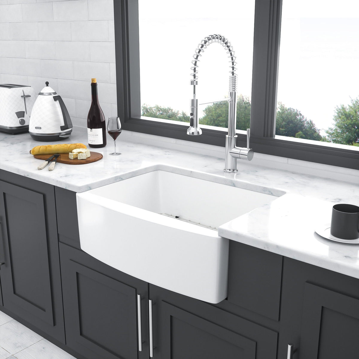 HouseOfZazla farmhouse apron-front sink, white, single bowl with arch edge design on Tampa Home & Garden Store