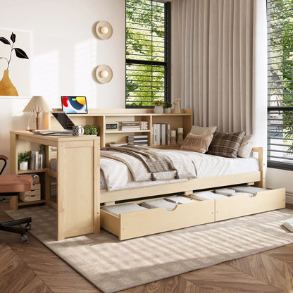 Corner Daybed With Storage Drawers and Bookcase