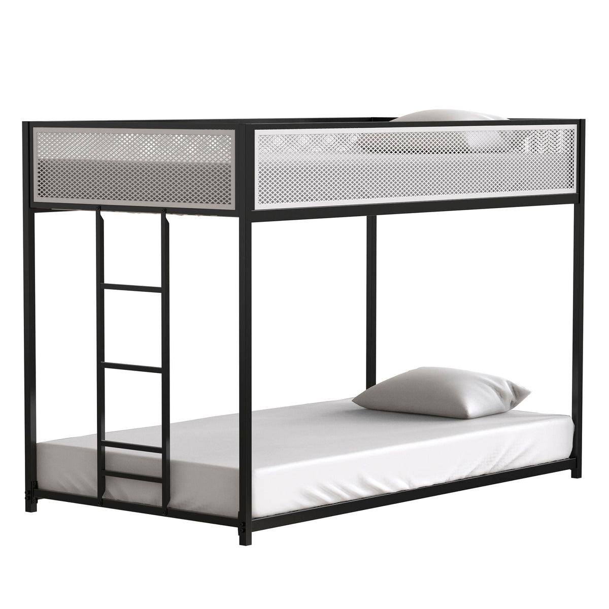 Adam bunk guard rail on black metal bunk beds by HouseOfZazla with mesh panels and ladder on Tampa Home & Garden Store