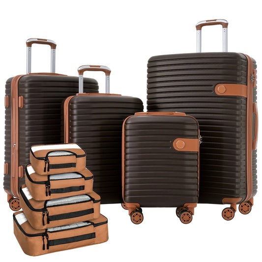 4-piece ABS hard-shell luggage set in coffee brown with 4 packing cubes and spinner wheels. on Tampa Home & Garden Store