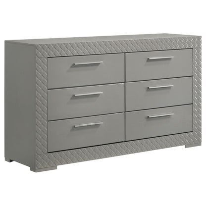 Pierce 4 Piece Bedroom Set With LED Lighting gray dresser with diamond-plate edges HouseOfZazla on Tampa Home & Garden Store