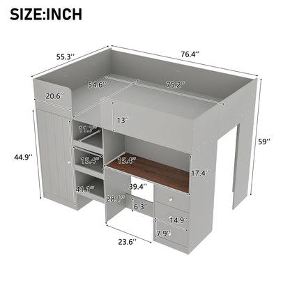 Loft Bed With Built-In Wardrobe, Desk, Shelves, And Drawers in gray finish by HouseOfZazla on Tampa Home & Garden Store