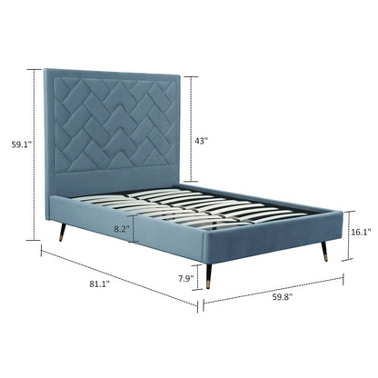 Crosby upholstered bed with blue quilted headboard and slatted base by HouseOfZazla on Tampa Home & Garden Store