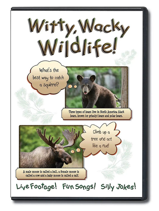 Witty and Wacky Wildlife DVD for Kids cover with bears and moose wildlife panels on Tampa Home & Garden Store