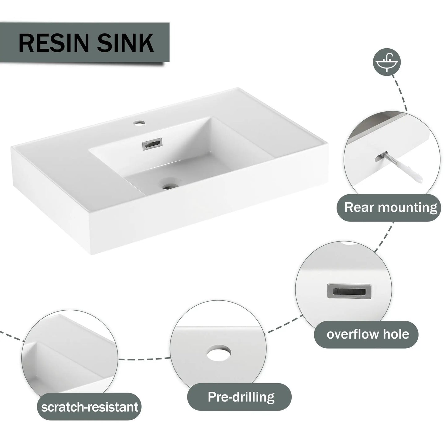 Modern Wall Mounted Vanity with Resin Sink in Oak